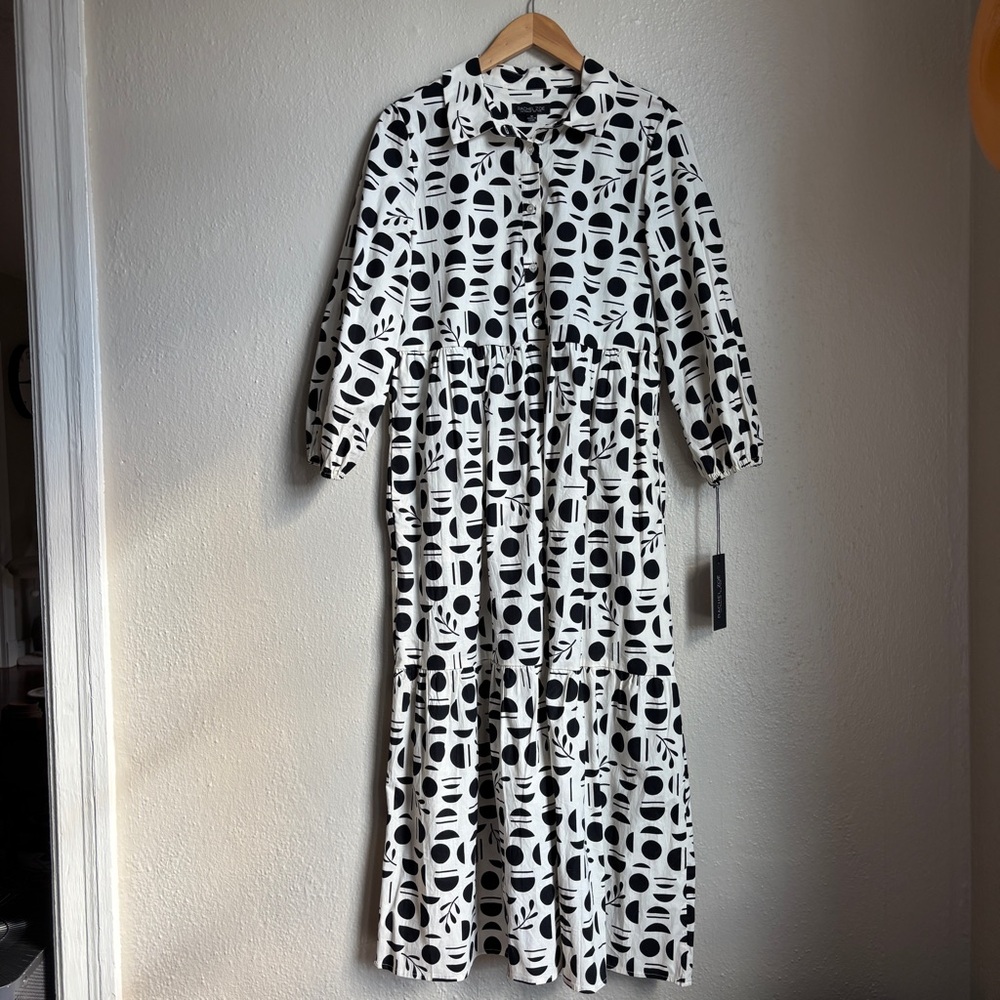 Rachel Zoe Black and White Geometric Long Sleeve Dress